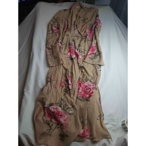 Karen T Design Duster Womens Large Tan Floral Long Sleeve Sheer Lightweight NWT